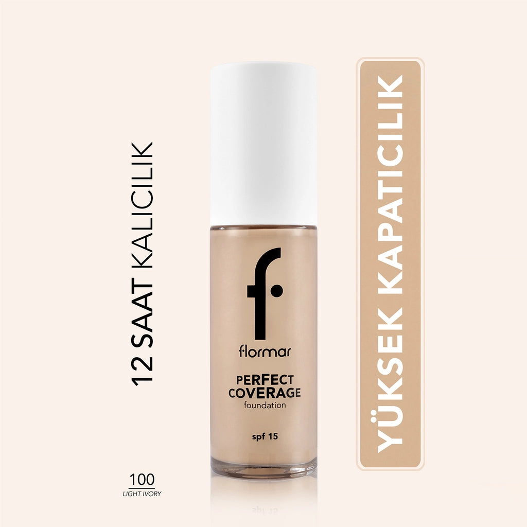 Flormar Perfect Coverage Highly Pigmented & Long-Lasting SPF15 Foundation 100 Light Ivory