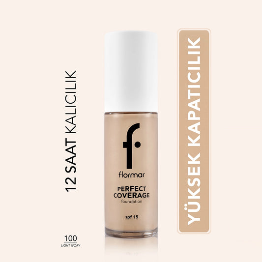 Flormar Perfect Coverage Highly Pigmented & Long-Lasting SPF15 Foundation 100 Light Ivory