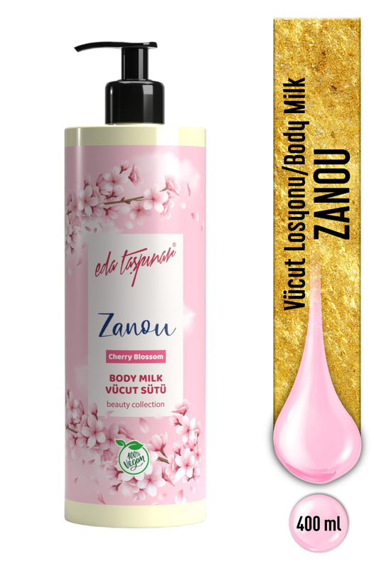 Zanou Cherry Blossom Body Lotion – Floral Fragrance & Intense Moisturizing & Vegan 400 ml